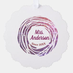 Frau Name rosa mauve Rand seit Jahr Hochzeit Braut Ornament Karte