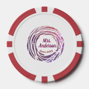 Frau Name rosa mauve Rand seit Jahr Hochzeit Braut Pokerchips