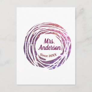 Frau Name rosa mauve Rand seit Jahr Hochzeit Braut Postkarte