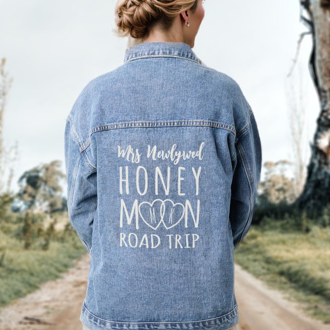 Frau New Honeymoon Road Trip Womens Jeansjacke (Start your honeymoon road trip in style with this denim jacket. Just add your name and initials)