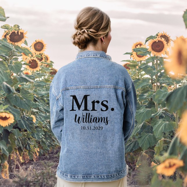 Frau Personalisiert Surname & Date Bride Jean Jeansjacke (Mrs Personalized Surname & Date Bride Jean Denim Jacket
)