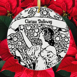 Frau pflückt Äpfel Keramik Ornament