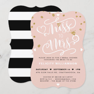 Frau Pink Gold & Black Stripe Brautparty Einladung