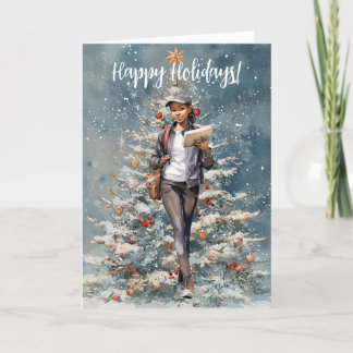 Frau Postal Carrier Weihnachtsbaumkarte Feiertagskarte