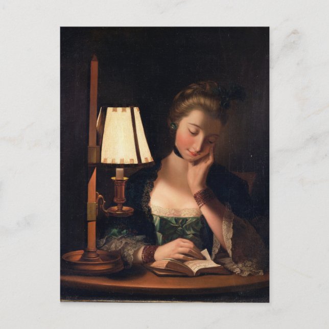 Frau Reading by a Paper-bell Shade, 1766 (Öl auf Postkarte (Vorderseite)