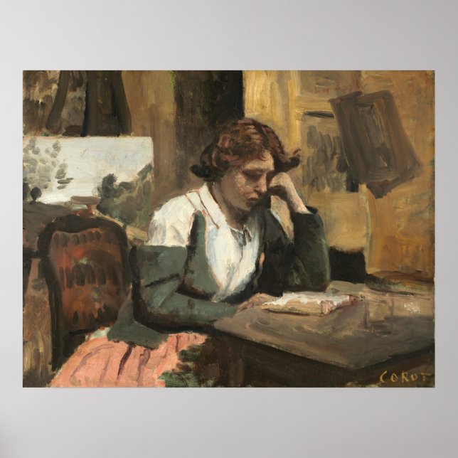 Frau Reading - Jean-Baptiste- Corot Fine Art Poster (Vorne)
