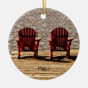Frau Red Adirondack Beach Chairs Rustic Keramik Ornament
