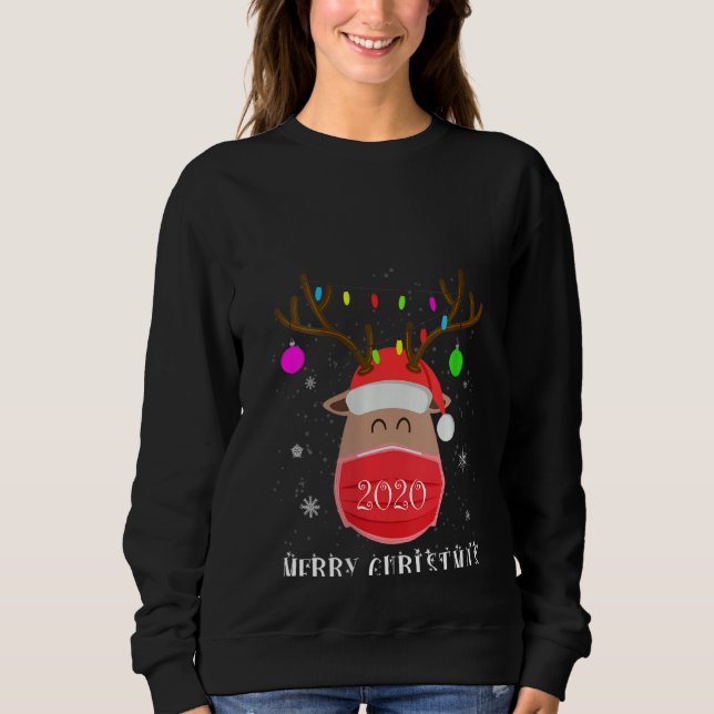Frau Reindeer mit Maske Weihnachten 2020 Familie Sweatshirt (Vorderseite)