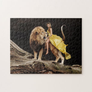 FRAU REITEN EINE LION FANTASY JIGSAW PUZZLE