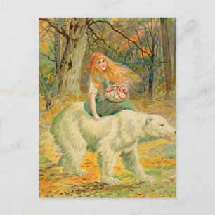 Frau reitet auf Bär vintage Illustration Postkarte