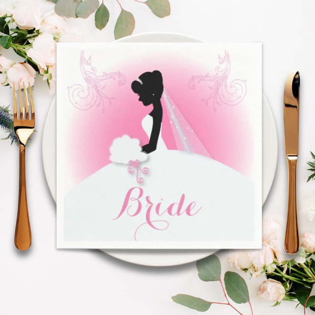 Frau Right Pink Silhouette Brautparty Serviette (Mrs Right Pink bride silhouette Bridal Shower Napkins)