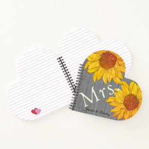 Frau Rustic Wood Grey Yellow Sunflower Notizbuch