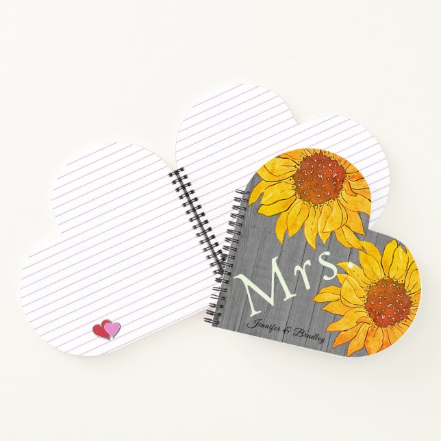 Frau Rustic Wood Grey Yellow Sunflower Notizbuch (Innenseite)