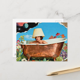 Frau rustikale Kupferbadewanne Blumen Collage Postkarte
