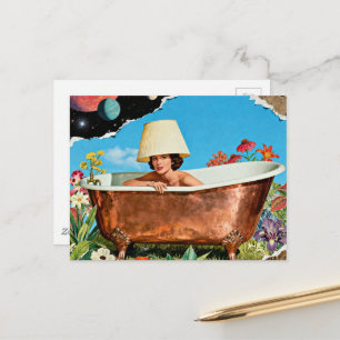 Frau rustikale Kupferbadewanne Blumen Collage Postkarte
