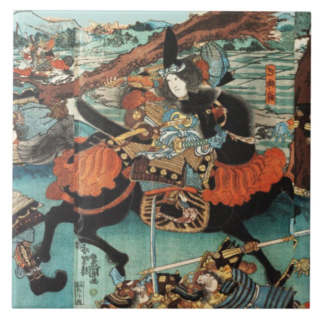 FRAU SAMURAI TOMOE GOZEN HORSEBACK IM KAMPF FLIESE (Vorderseite)