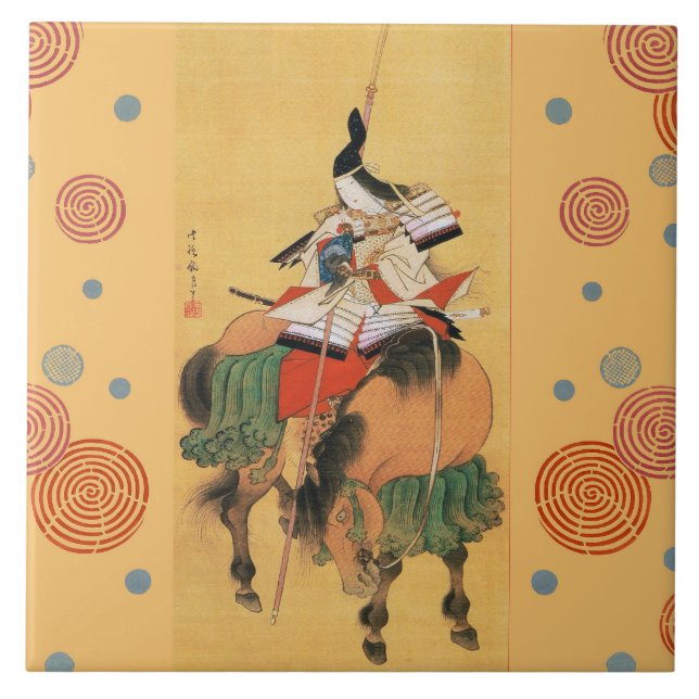 FRAU SAMURAI TOMOE GOZEN HORSEBACK japanische Kuns Fliese (Vorderseite)