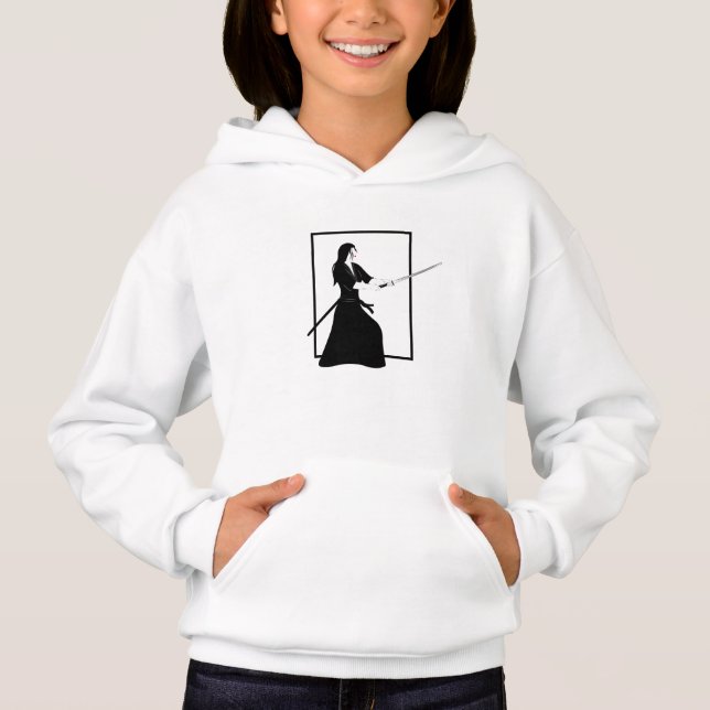 Frau Samurai Warrior mit Schwert Hoodie (Vorderseite)