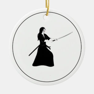 Frau Samurai Warrior mit Schwert Keramik Ornament