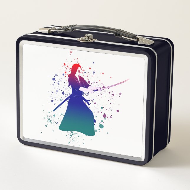 Frau Samurai Warrior mit Schwert Metall Brotdose (Vorderseite)