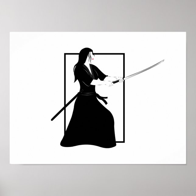 Frau Samurai Warrior mit Schwert Poster (Vorne)