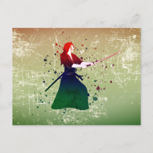 Frau Samurai Warrior mit Schwert Postkarte