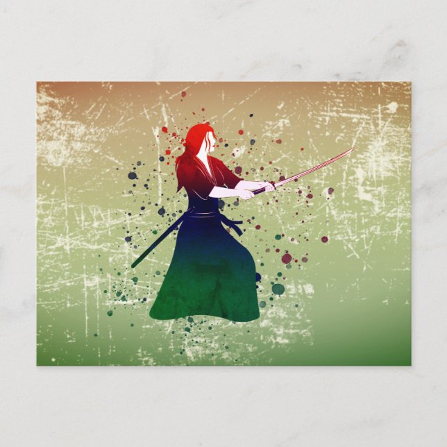 Frau Samurai Warrior mit Schwert Postkarte (Vorderseite)