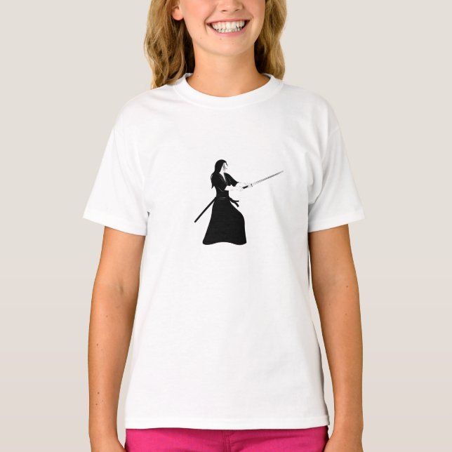 Frau Samurai Warrior mit Schwert T-Shirt (Vorderseite)
