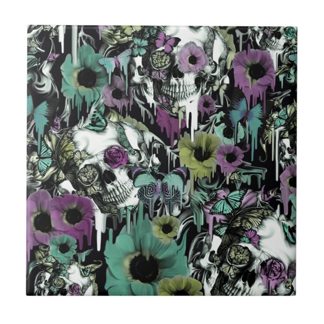 Frau Sandman, Blumenschädelmuster Fliese (Vorderseite)
