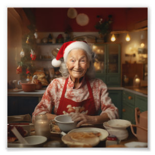 Frau Santa Baking Cake Fotodruck