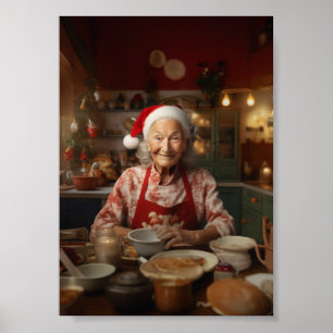 Frau Santa Baking Cake Poster