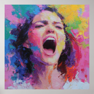 Frau Schreit Abstrakt Farben Expressive Acrylmaler Poster