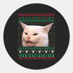 Frau schreit eine Katze an hässliche X-mas Pullove Runder Aufkleber