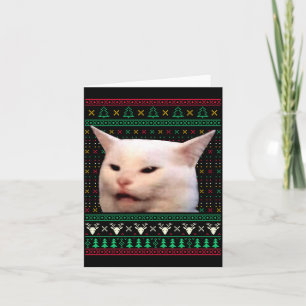 Frau schreit Katzen an hässliche Weihnachtspullove Karte