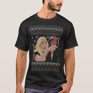 Frau schreit Katzen hässlichen Weihnachtspullover T-Shirt
