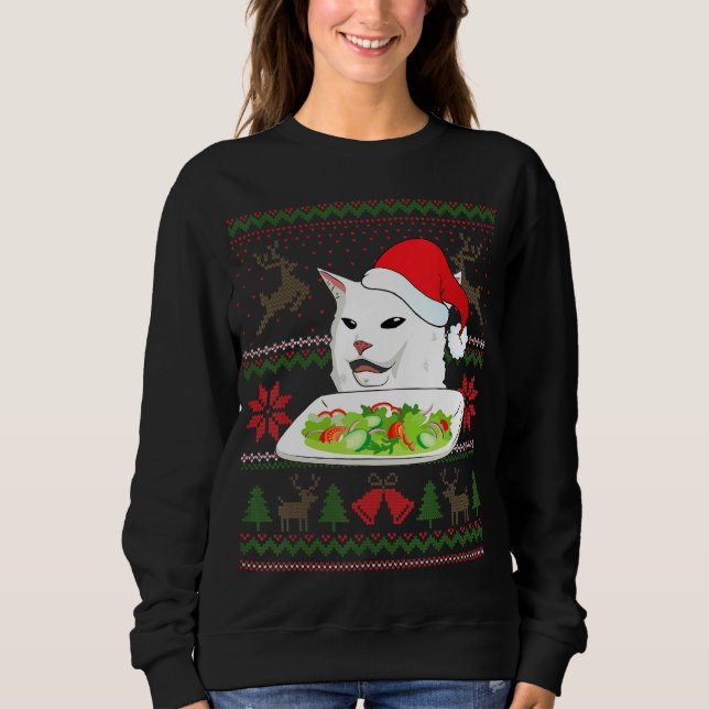 Frau schrie bei einer Katze Meme Weihnachten Sweatshirt (Vorderseite)