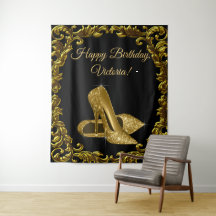 Frau schwarzer goldener Schuh Geburtstagsfeier L H