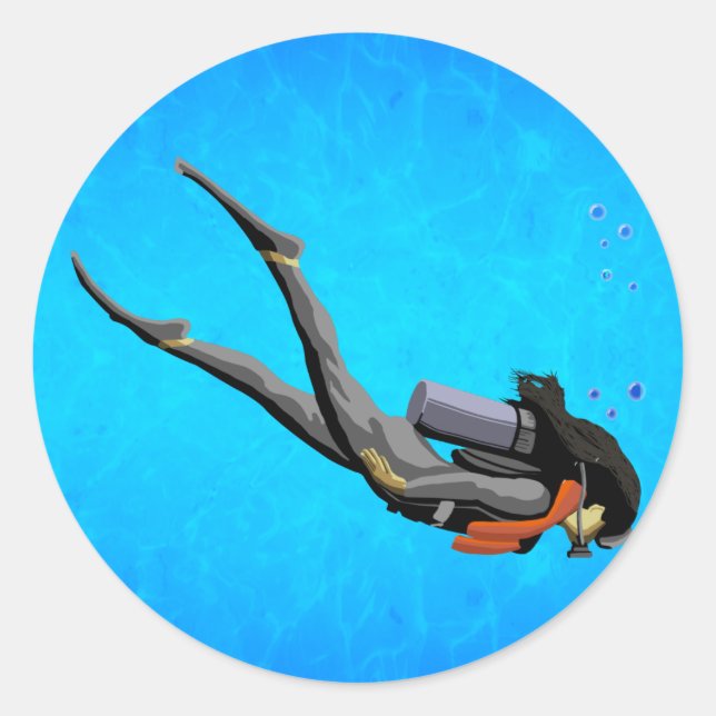 Frau SCUBA Diving Runder Aufkleber (Vorderseite)