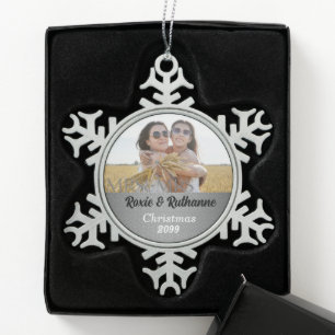 Frau Silver Damask Foto Schneeflocken Zinn-Ornament