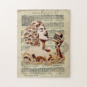 Frau singt Vintage Notenkunst Puzzle
