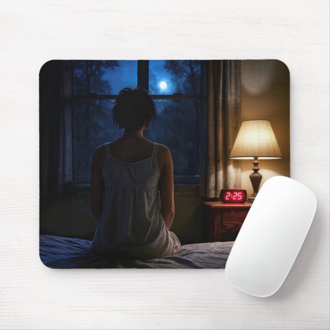 Frau sitzt auf ihrem Bett Mousepad (Mit Mouse)
