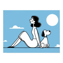 Frau sitzt mit Hund unter dem Mond