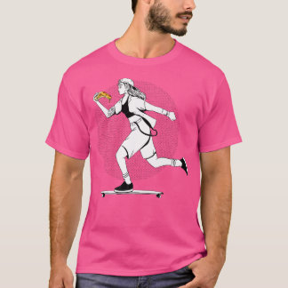 Frau Skateboardfahren mit Pizza Skateboard Mädchen T-Shirt
