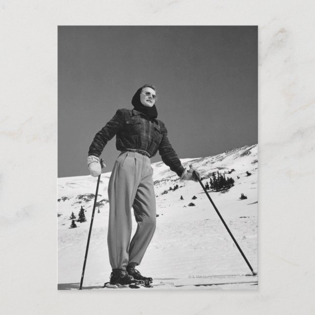 Frau Skier Postkarte (Vorderseite)