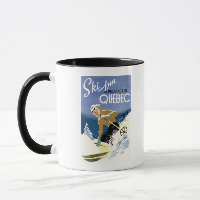 Frau Skiing - Englisch und Französisches Poster Tasse (Links)
