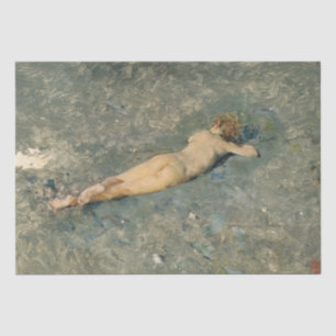 Frau Sonnenbaden am Strand von Portici Seidenpapier