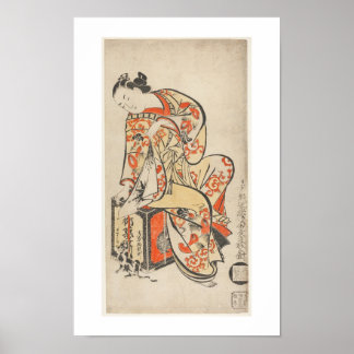 Frau spielt mit Katze - Kaigetsudo Dohan Poster