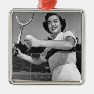 Frau spielt Tennis 3 Ornament Aus Metall