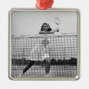 Frau spielt Tennis Ornament Aus Metall