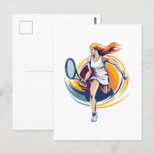 Frau spielt Tennis Postkarte